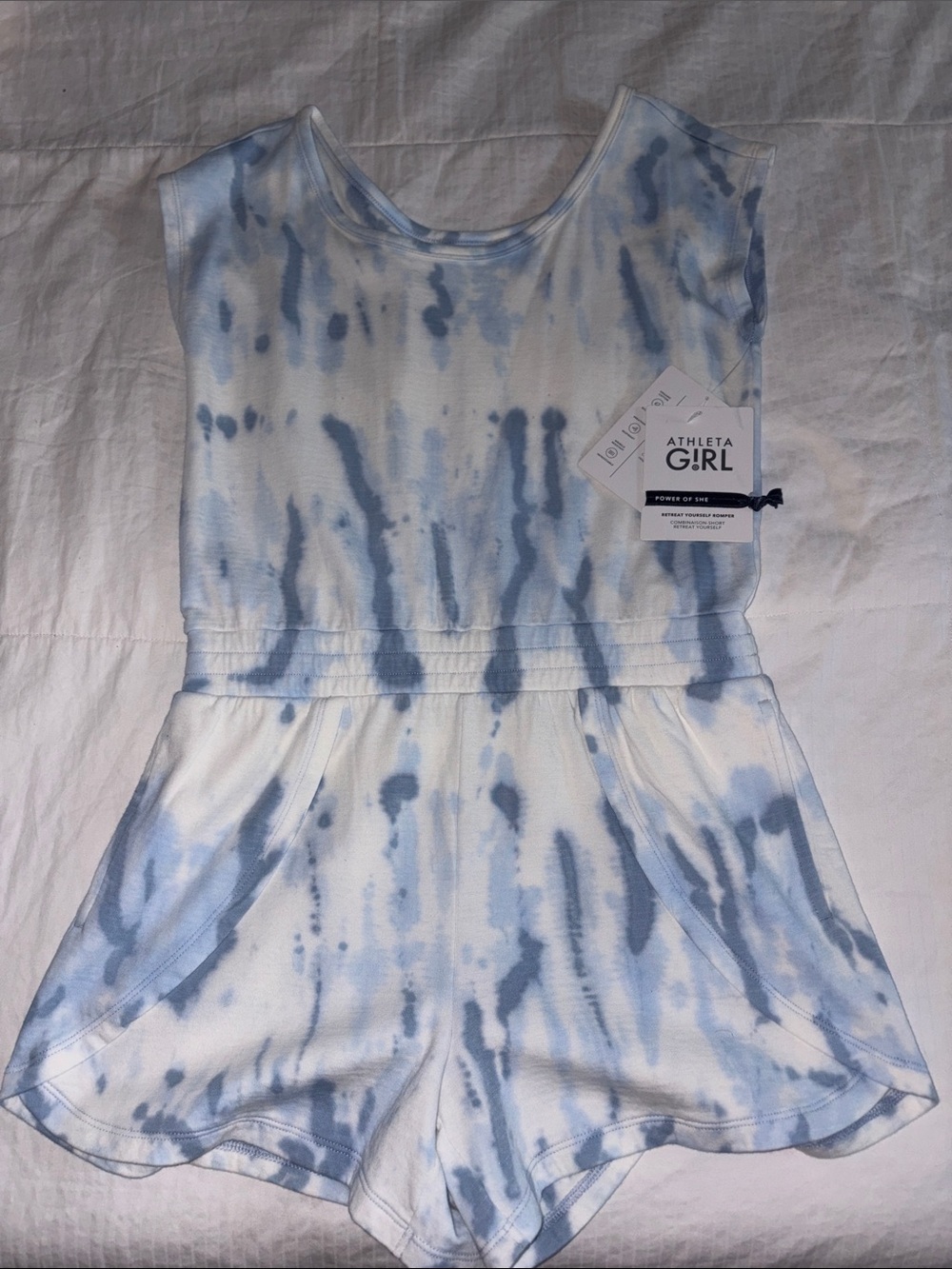 Athleta Girls Blue and Cream Tie-Dye Romper